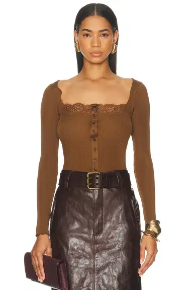 Saint Laurent Ribbed Lacy Button Up Top | Thumbnail 1 Saint Laurent Ribbed Lacy Button Up Top | Thumbnail 1