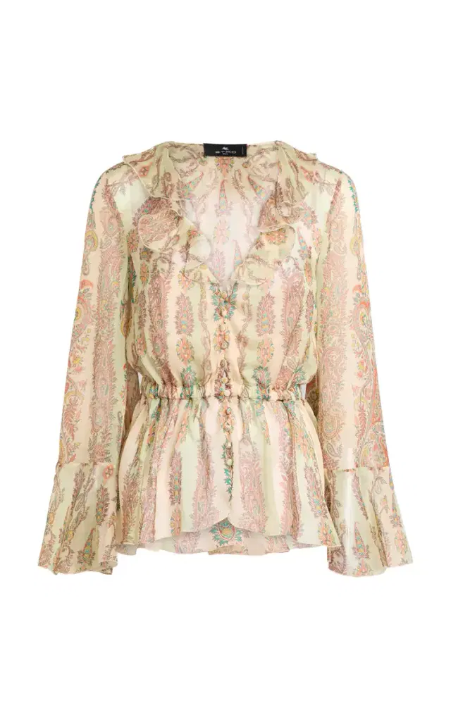 Etro Ruffled Silk Peplum Shirt