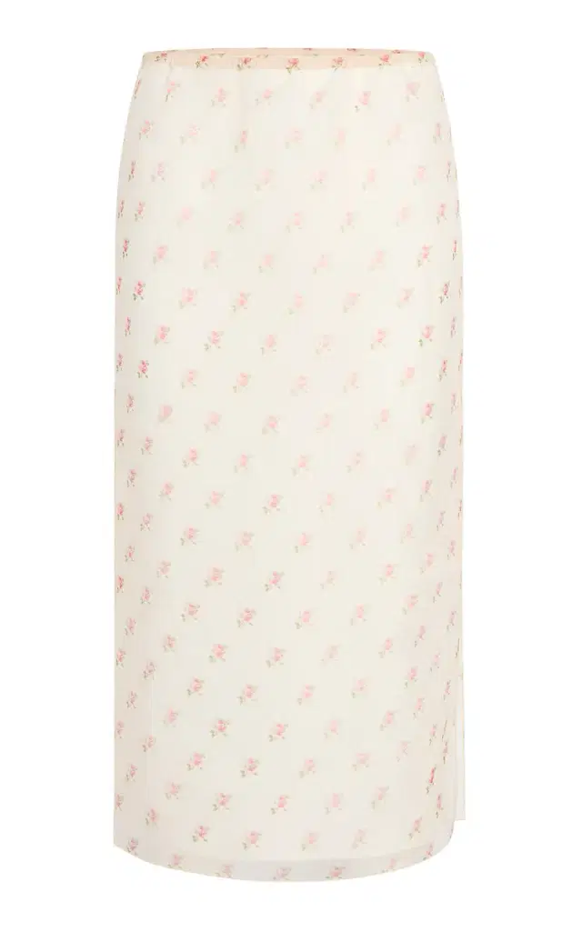 Khaite Sydni Floral-Printed Silk Organza Midi Skirt