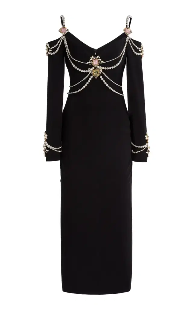 Zuhair Murad Off-Shoulder Maharaja Embroidered Cady Midi Dress