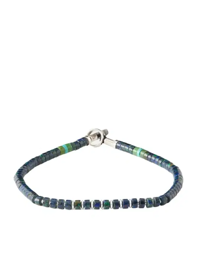 Mikia Heishi Sterling Silver and Azurite Beaded Bracelet - Men