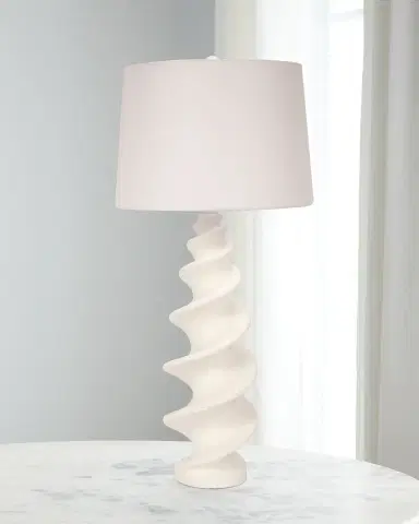 Old World Design Durham Gold Leaf Shell Buffet Lamp with Linen Shade | Thumbnail 2 Old World Design Durham Gold Leaf Shell Buffet Lamp with Linen Shade | Thumbnail 2