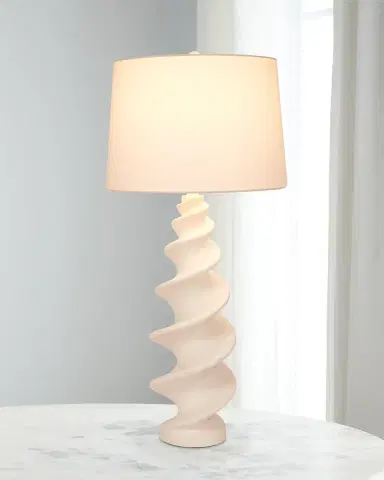 Old World Design Durham Gold Leaf Shell Buffet Lamp with Linen Shade | Thumbnail 1 Old World Design Durham Gold Leaf Shell Buffet Lamp with Linen Shade | Thumbnail 1
