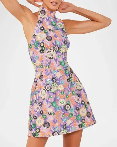 HELSI Sarah Floral Sequin Halter Mini Dress | Thumbnail 5