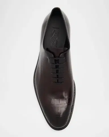 Ferragamo Men's Angiolo Croc-Embossed Leather Oxfords | Thumbnail 4 Ferragamo Men's Angiolo Croc-Embossed Leather Oxfords | Thumbnail 4