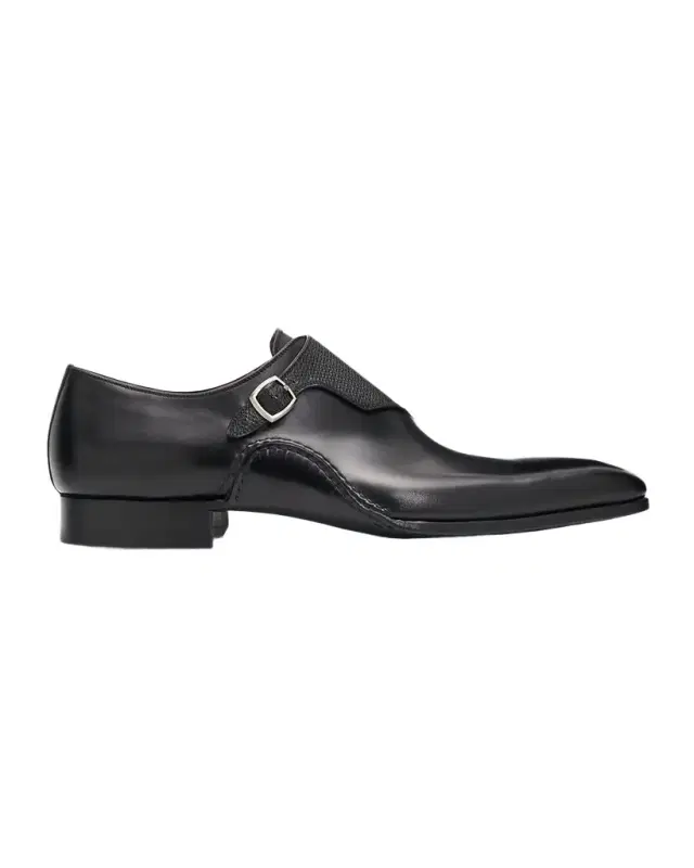 Magnanni Men 's Carver Leather Single-Buckle Monk Straps