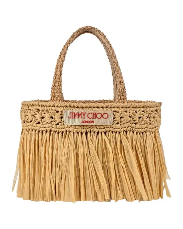 Jimmy Choo Avenue Fringed Raffia Beach Tote Bag