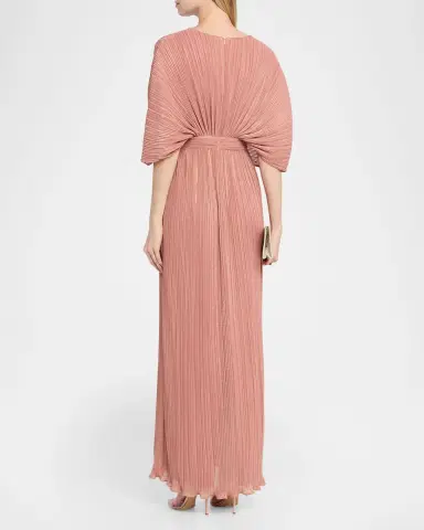 Aidan Mattox Pleated Metallic Chiffon Column Gown | Thumbnail 3 Aidan Mattox Pleated Metallic Chiffon Column Gown | Thumbnail 3
