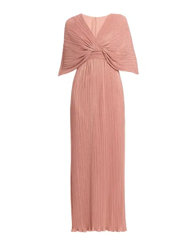 Aidan Mattox Pleated Metallic Chiffon Column Gown