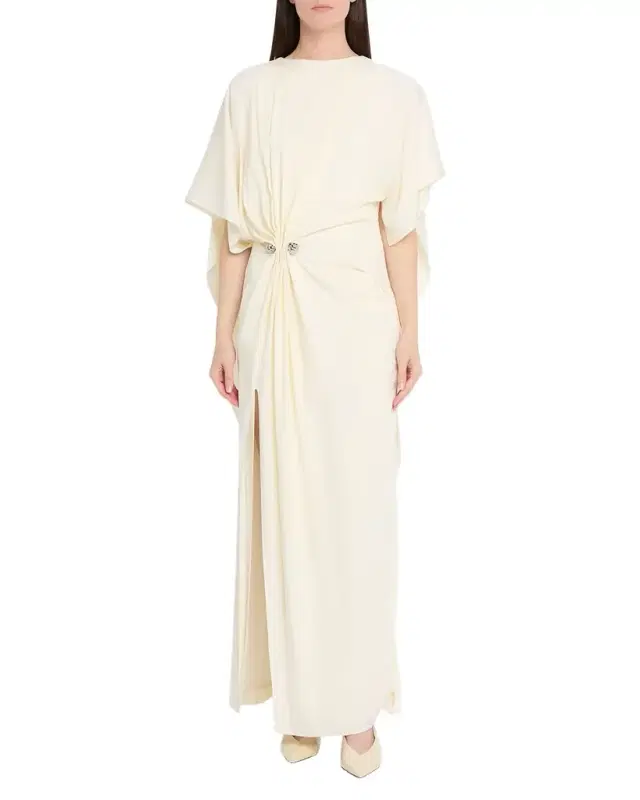 Draped Embellished Crepe Maxi Dress