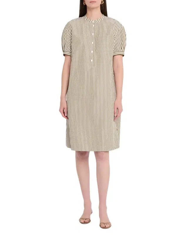 Lafayette 148 New York Striped Puff-Sleeve Shift Dress