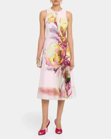 Rickie Freeman for Teri Jon Sleeveless Floral-Print Cotton Midi Dress | Thumbnail 2 Rickie Freeman for Teri Jon Sleeveless Floral-Print Cotton Midi Dress | Thumbnail 2