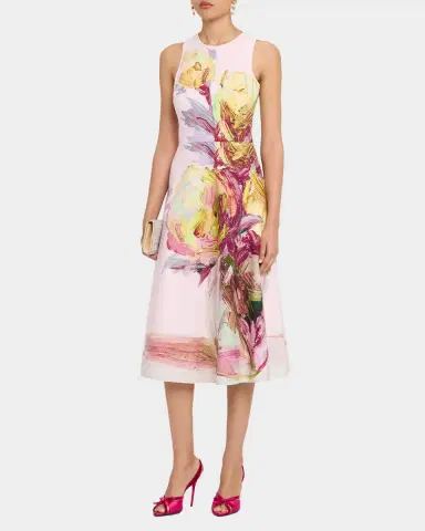 Rickie Freeman for Teri Jon Sleeveless Floral-Print Cotton Midi Dress | Thumbnail 4 Rickie Freeman for Teri Jon Sleeveless Floral-Print Cotton Midi Dress | Thumbnail 4