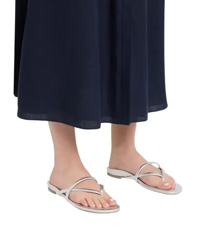 Belany Metallic Leather Flat Slide Sandals