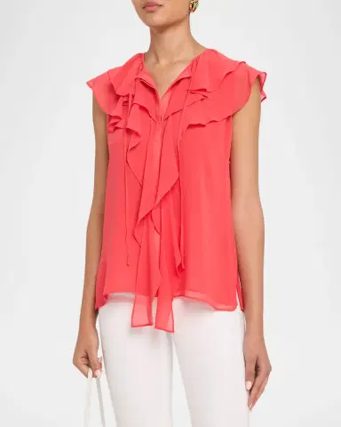 Kobi Halperin Maren V-Neck Sleeveless Ruffle Blouse | Thumbnail 4 Kobi Halperin Maren V-Neck Sleeveless Ruffle Blouse | Thumbnail 4