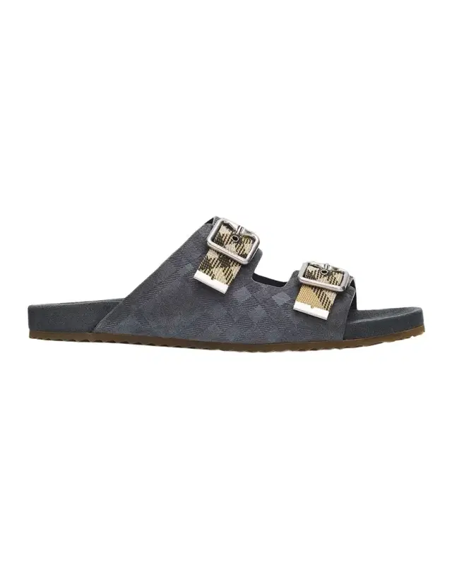 Men 's Urchin Woven Check and Suede Double-Buckle Sandals