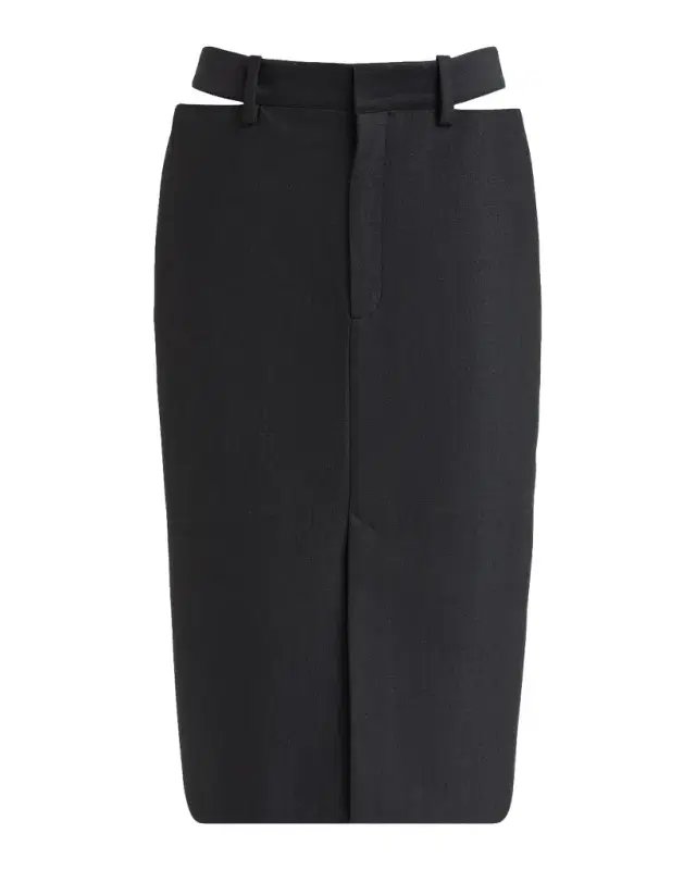 Waist-Cutout Wool Suiting Skirt