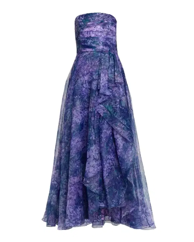 Faherta Strapless Draped Organza Gown