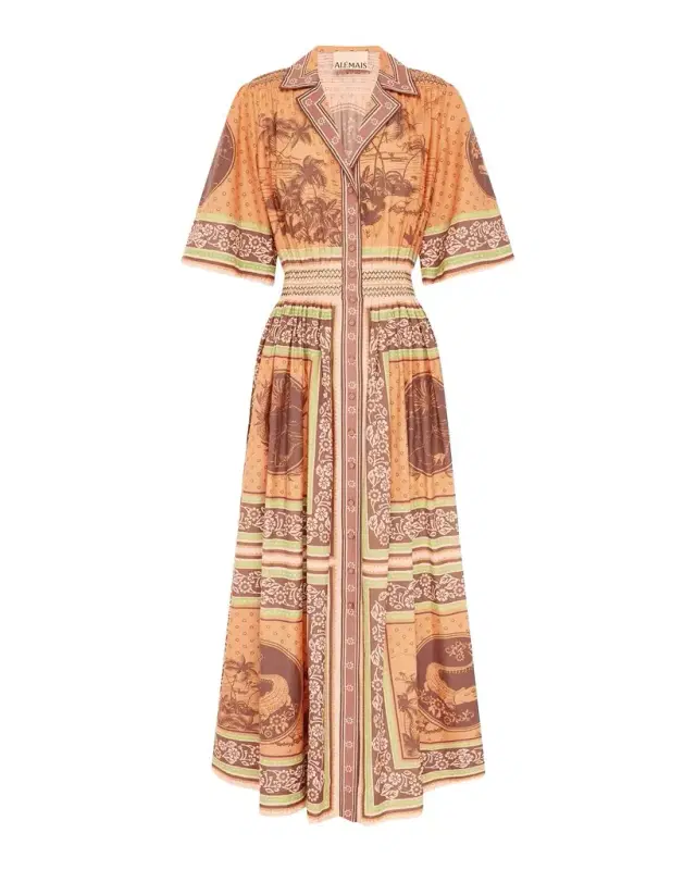ALÉMAIS Alberta Smocked Maxi Shirtdress