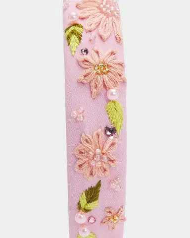 Bari Lynn Girl 's Embroidered Flower Headband | Thumbnail 2
