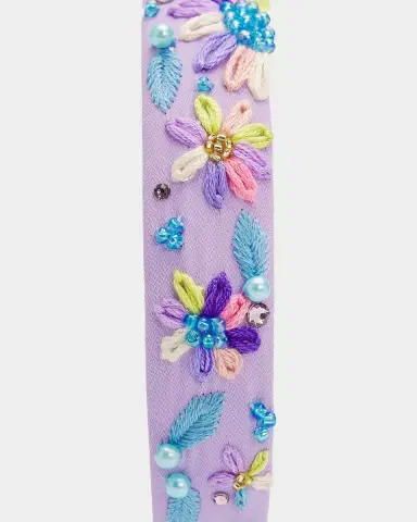 Bari Lynn Girl 's Embroidered Flower Headband | Thumbnail 2