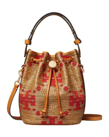 Tory Burch Mini T Monogram Jacquard Woven Bucket Bag | Thumbnail 1 Tory Burch Mini T Monogram Jacquard Woven Bucket Bag | Thumbnail 1