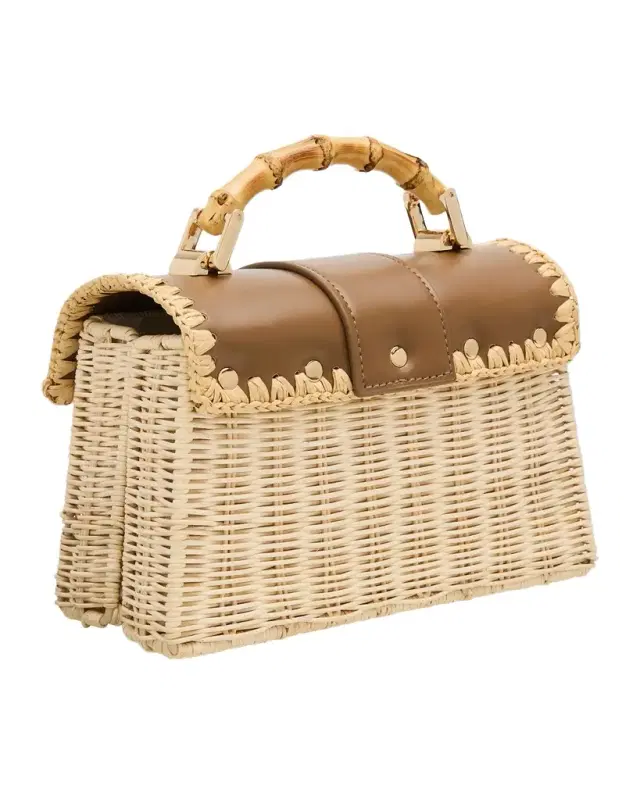 Debon Rattan & Leather Top Handle Bag