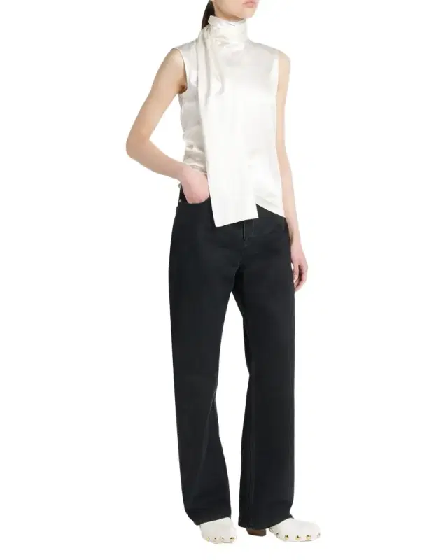 Scarf-Neck Satin Sleeveless Top