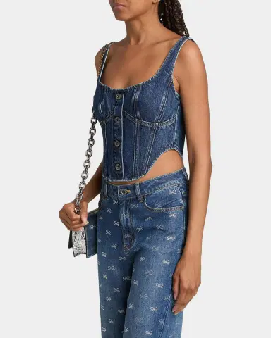 Self-Portrait Denim Corset Top | Thumbnail 4 Self-Portrait Denim Corset Top | Thumbnail 4