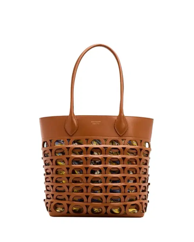 Medium Gancini Leather Outline Tote Bag