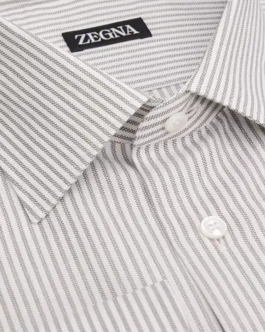 Zegna Men's Micro-Stripe Cotton and Linen Dress Shirt | Thumbnail 2 Zegna Men's Micro-Stripe Cotton and Linen Dress Shirt | Thumbnail 2