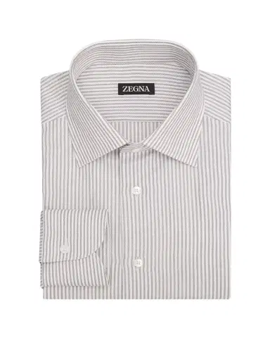 Zegna Men's Micro-Stripe Cotton and Linen Dress Shirt | Thumbnail 1 Zegna Men's Micro-Stripe Cotton and Linen Dress Shirt | Thumbnail 1