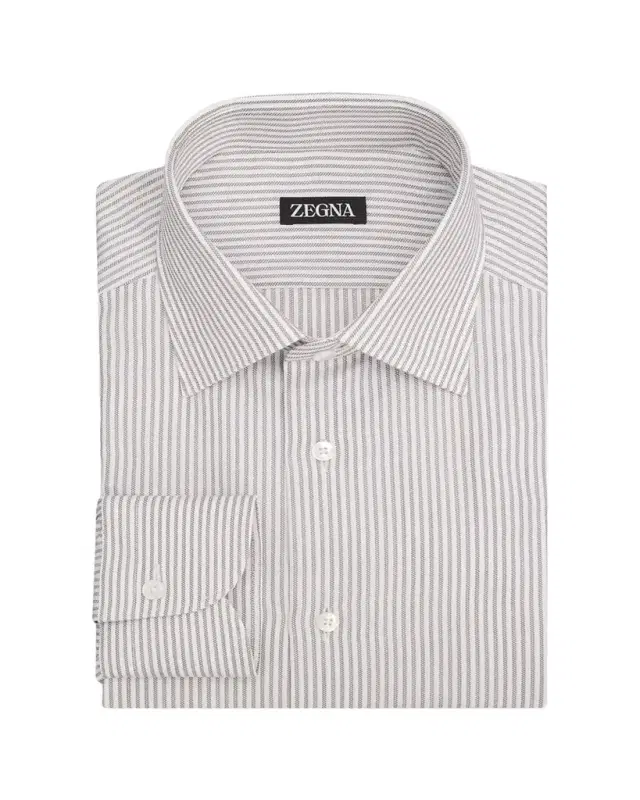 ZEGNA Men's Micro-Stripe Cotton and Linen Dress Shirt