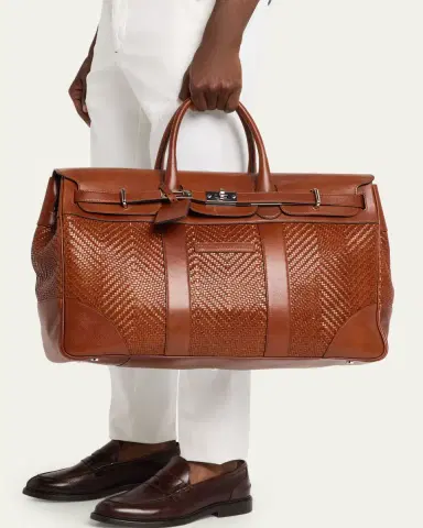 Brunello Cucinelli Men's Braided Leather Duffel Bag | Thumbnail 2 Brunello Cucinelli Men's Braided Leather Duffel Bag | Thumbnail 2
