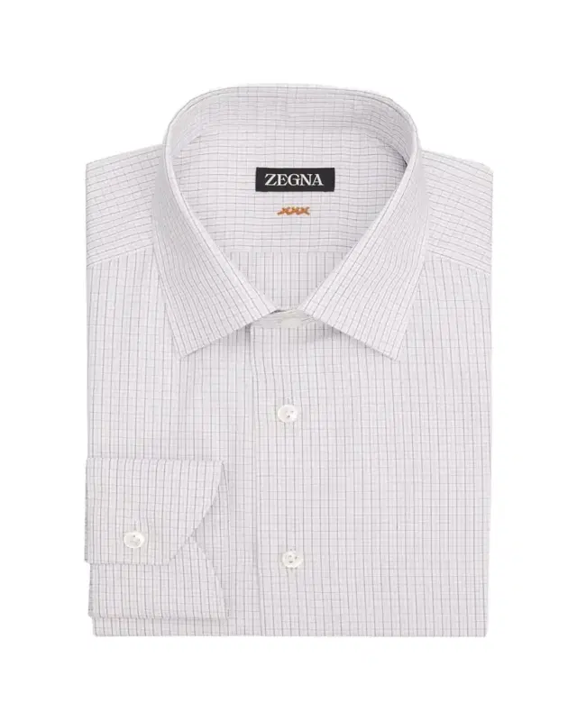 ZEGNA Men's Micro-Plaid Cotton Dress Shirt