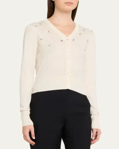 PRABAL GURUNG Celestial Embroidered Silk-Cashmere V-Neck Cardigan | Thumbnail 4 PRABAL GURUNG Celestial Embroidered Silk-Cashmere V-Neck Cardigan | Thumbnail 4