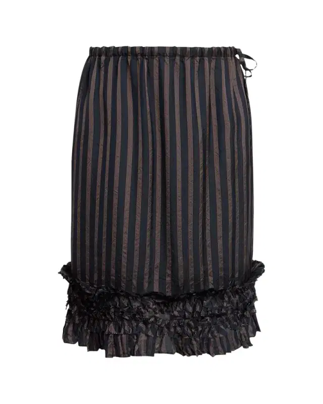 Dries Van Noten Scotts Striped Ruffle Satin Midi Skirt