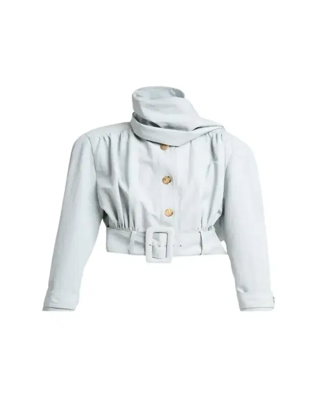 Neck-Scarf Belted Linen Crop Jacket