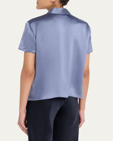 Vince Silk Charmeuse Short-Sleeve Polo Shirt | Thumbnail 3 Vince Silk Charmeuse Short-Sleeve Polo Shirt | Thumbnail 3