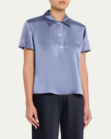 Vince Silk Charmeuse Short-Sleeve Polo Shirt | Thumbnail 4 Vince Silk Charmeuse Short-Sleeve Polo Shirt | Thumbnail 4