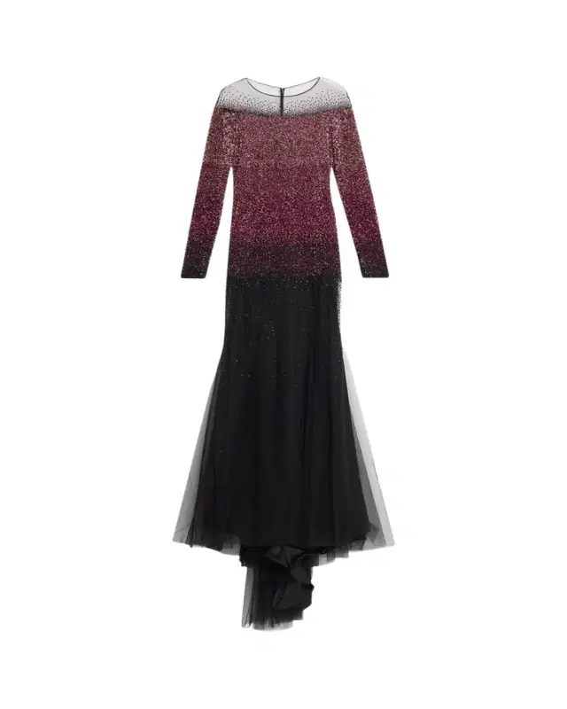 Pamella Roland Ombre Signature Sequin Illusion Trumpet Gown