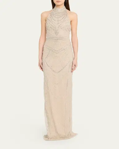 PAMELLA ROLAND Embroidered Tulle Halter Gown | Thumbnail 2