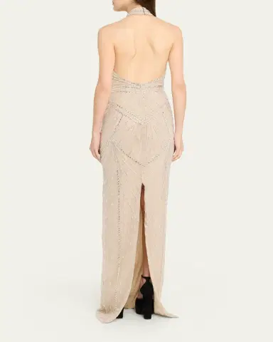 PAMELLA ROLAND Embroidered Tulle Halter Gown | Thumbnail 3