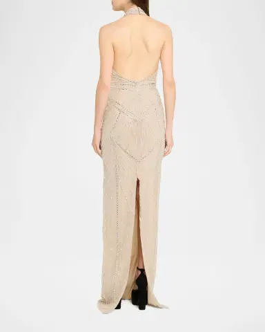 PAMELLA ROLAND Embroidered Tulle Halter Gown | Thumbnail 7