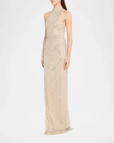 PAMELLA ROLAND Embroidered Tulle Halter Gown | Thumbnail 8