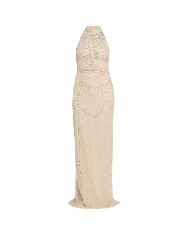 Pamella Roland Embroidered Tulle Halter Gown
