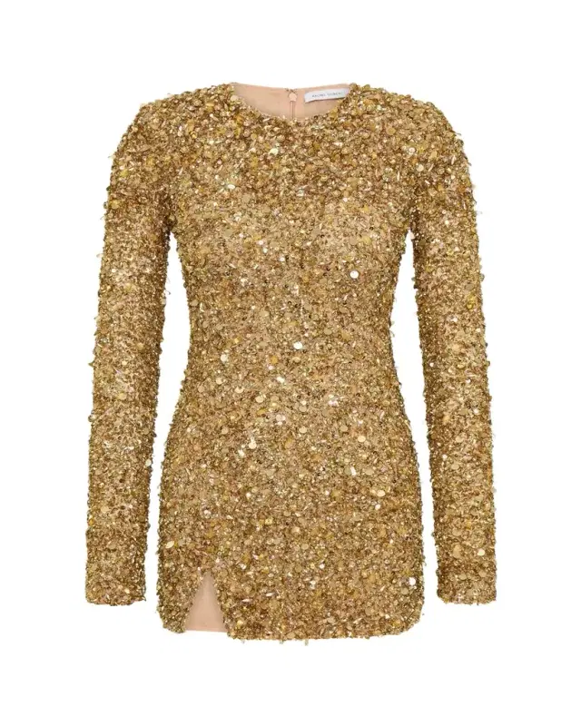 Rachel Gilbert Phillipe Embellished Strong-Shoulder Mini Dress