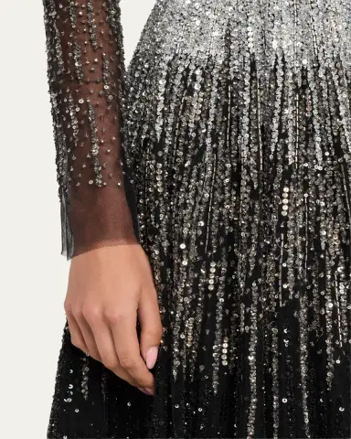 PAMELLA ROLAND Ombre Embroidered Tulle Long-Sleeve Gown | Thumbnail 5 PAMELLA ROLAND Ombre Embroidered Tulle Long-Sleeve Gown | Thumbnail 5
