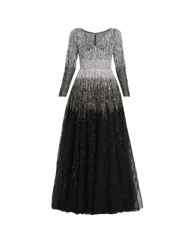 PAMELLA ROLAND Ombre Embroidered Tulle Long-Sleeve Gown | Thumbnail 1 PAMELLA ROLAND Ombre Embroidered Tulle Long-Sleeve Gown | Thumbnail 1