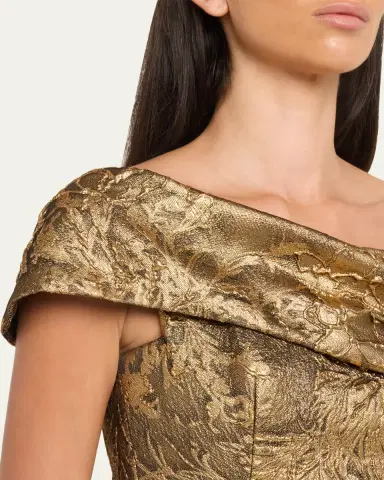 PAMELLA ROLAND One-Shoulder Metallic Jacquard Midi Cocktail Dress | Thumbnail 5